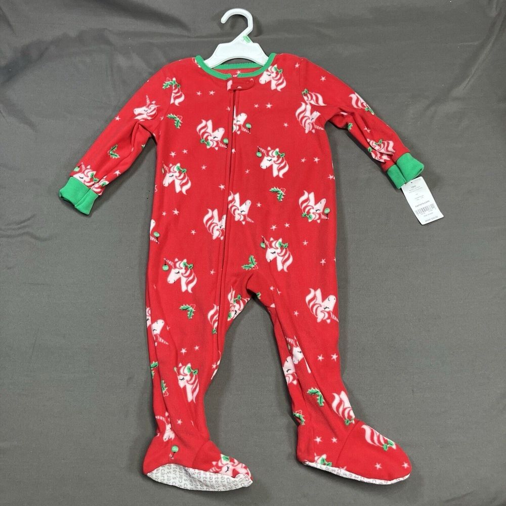 Carter's Fleece Footed Sleeper / 18M Toddler Girls / Unicorn / Red /Sleep N Play